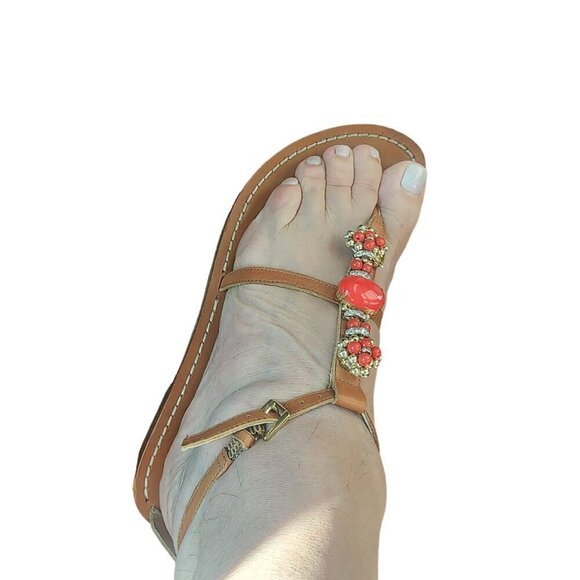 Ivanka Trump Genuine Leather Coral Sparkly Embellished Sandals 9M - Picture 14 of 15